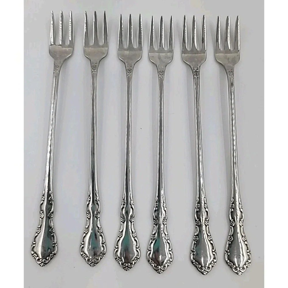6 Distinction Deluxe Mansion Hall Oneida Cocktail Forks Long Handle Flatware‎